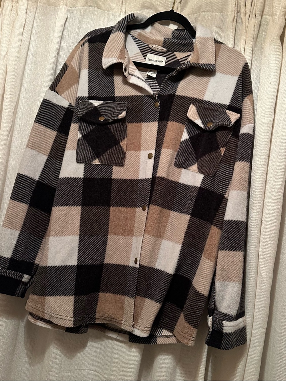 Plaid Utility Shacket Jacket in Black, Tan & Cream by Fashion Nova